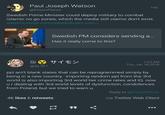 Paul Joseph Watson 冢 16d @PrisonPlanet Swedish Prime Minister could deploy military to combat Islamic no go zones, which the media still claims don't exist. westmonster.com/swedish-pm-con Swedish PM considers sending a… Has it really come to this? SiC サイモン @Sy1K1 7:23 AM Thu, Jan 18 2018 ppl arn't blank slates that can be reprogrammed simply by being in a new country. importing random ppl from the 3rd world is also importing 3rd world tier crime rates and IQ. now u r dealing with 3rd world levels of dysfunction, condolences from Poland, but we tried to warn u. Reply to @PrisonPlanet 46 likes 6 retweets via Twitter Web Client