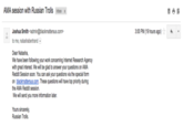Russian Troll Email AMA session with Russian Trolls Inboxx 3:00 PM (19 hours ago) Joshua Smith cadmin@blackmattersus.com> to me, natashabertrand Dear Natasha, We have been following your work concerning Internet Research Agency with great interest. We will be glad to answer your questions on AMA Reddit Session soon. You can ask your questions via the special form on blackmattersus.com. These questions will have top priority during the AMA Reddit session. We will send you more information later Yours sincerely, Russian Trolls.