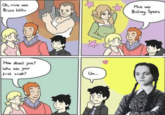 Oh, mine was Bruce Wills Mine was Britney Spears しワ How about you? Who was your first crush? Um