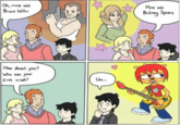 Oh, mine was Bruce Wills Mine was Britney Spears しワ How about you? Who was your first crush? Um