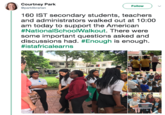 Courtney Park @parklibrarian Follow 160 IST secondary students, teachers and administrators walked out at 10:00 am today to support the American #NationalSchoo|Walkout. There were some important questions asked and discussions had·#Enough is enough. #istafrica!earns