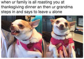 when ur family is all roasting you at thanksgiving dinner an then ur grandma steps in and says to leave u alone LILY LU