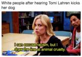 White people after hearing Tomi Lahren kicks her dog can excuse racism, but drawthe line at animal cruelty. GIF