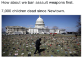 How about we ban assault weapons first. 7,000 children dead since Newtown.