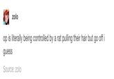 zolo op is literally being controlled by a rat pulling their hair but go off i guess Source: zolo