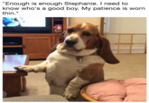 "Enough is enough Stephanie. I need to know who's a good boy. My patience is worn thin."