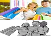 Picture of a man and woman waving at the camera while holding up shopping bags. A suspicious 3rd hand is noticeable on the woman's stomach, most probably as a results of two "stock photographs":/memes/stock-photography being "photoshopped":/memes/sites/photoshop to get the final image. A user expanded and extrapolated the image to include Ainsley Harriott as the owner of that third hand.