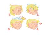 4 Panel cartoon comic of what appears to clearly be Donald Trump and how he uses his hair to cover a presumed bald-spot, with the last frame having the word "YUGE":/memes/yuge being spoken by the president.