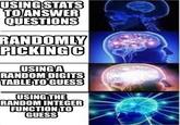 USİNGSTATS TOANSWER QUESTIONS RANDOMILY PICKINGC USINGA RANDOM DIGITS TABLÉ TO GUESS USING THE RANDOM INTEGER FUNCTION TO GUESS