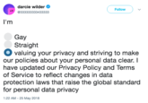 Darcie darcie wilder 333333333433333 Follow I'm Gay Straight valuing your privacy and striving to make our policies about your personal data clear. I have updated our Privacy Policy and Terms of Service to reflect changes in data protection laws that raise the global standard for personal data privacy 1:22 AM - 25 May 2018