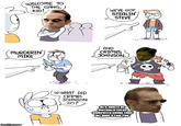 WELCOME TO .2 . THE GANG ノ WE'VE GOT STEALIN!でも STEVE KID! MURDERIN MIKE AND CRIMES JOHNSON. W-WHAT DID CRIMES JOHNSON DO? VIRTUALIY FVERY COMPUTER CRIME THA WEHAVEALAW FOR. ingflip com