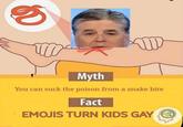 Emojis turn kids gay, Myth You can suck the poison from a snake bite Fact EMOJIS TURN KIDS GAY