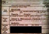 Funny picture of an old birth certificate of a baby that was born in a Denny's Parking Lot. 