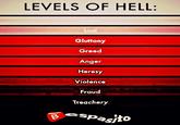 LEVELS OF HELL: Lust Gluttony Greed Anger Heresy Violence Fraud Treachery