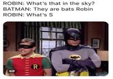 ROBIN: What's that in the sky? BATMAN: They are bats Robirn ROBIN: What's S GIF