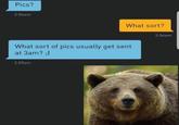 Pics? 2:56am What sort? 2:56am What sort of pics usually get sent at 3am? ;) 2:59am