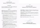 "Presidential decree signed on July 17 by Ecuadorian President Lenín Moreno, outlining his trip to London and Madrid." N 452 LENIN MORENO GARCÉS PRESIDENTE CONSTITUCIONAL DE LA REPUBLICA N 452 CONSIDERANDO: LENÍN MORENO GARCES En ejercicio de la facultad que le confiere el Articulo 147 número 5) de la Constitución de la República del Ecuador, y el Articulo 11 letra f) del Estatuto del Régimen Jurídico y Administrativo de la Función Ejecutiva PRESIDENTE CONSTITUCIONAL DE LA REPÚBLICA DECRETA: Articulo Primero.- Declarar en comisión de servicios a la comitiva oficial que se desplazará con el Primer Mandatario del Ecuador a Londres y Edimburgo (Reino Unido); y, Madrid (España), del 21 al 27 de julio del 2018, ciudades en las que cumplirá la siguiente agenda internacional, y que lo acompañarán: Articulo Segundo.- Las delegaciones y atribuciones de los señores Ministros, en su ausencia, se regirán a lo dispuesto en el Artículo 17 del Estatuto del Régimen Jurídico y Administrativo de la Función Ejecutiva. Londres, a la "Cumbre Global Sobre Discapacidades": y, Edimburgo-Reino Unido de Gran Bretaña e Irlanda del Norte, para cumplir actividades de carácter oficial Articulo Tercero.- Los viáticos y más gastos que demanden estos desplazamientos, se cubrirán con cargo a los presupuestos de las instituciones a las que pertenecen los integrantes de esta comitiva. Señora Rocío González de Moreno, Presidenta del Comité Interinstitucional del Plan "Toda Una Vida" Señor Carlos Pérez Garcia, Ministro de Hidrocarburos; 1. Articulo Cuarto.- Este Decreto entrará en vigencia a partir de la presente fecha, sin perjuicio de su publicación en el Registro Oficial. 2. 3. Señora Isabel Maldonado Vasco, Secretaria Técnica del Plan Toda una 4. Señor Juan Carranza Tenorio, Subsecretario de Información de la Secretaria 5. Señor León Avilés Salgado, Subsecretario de Asuntos Multilaterales, Vida Nacional de Comunicación; y Subrogante, del Ministerio de Relaciones Exteriores y Movilidad Humana. Dado en el Palacio Nacional, en Quito, a 17 de julio del 2018. Madrid-Reino de España, (cumplir una agenda de carácter oficial): 1. Señora Rocio González de Moreno, Presidenta del Comité Interinstitucional del Plan "Toda Una Vida 2. Señor José Valencia Amores, Ministro de Relaciones Exteriores y Movilidad LENİN MORENO GARCÉS PRESIDENTE CONSTITUCIONAL DE LA REPUBLICA Humana; 3. Señor Mauro Toscanini Segale, Ministro del Interior 4. Señor Richard Martinez Alvarado, Ministro de Economía y Finanzas 5. Señor Andrés Michelena Ayala, Secretario Nacional de Comunicación; 6. Señor Juan Sebastián Roldán Proaño, Secretario Particular de la Presidencia de la República 7. Señora Isabel Maldonado Vasco, Secretaria Técnica del Plan "Toda una Vida": y Scñor Cristóbal Roldán Cobo, Embajador del Ecuador en España. 8.
