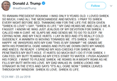Donald J. Trump Follow TO IRANIAN PRESIDENT ROUHANI: I WAS ONLY 9 YEARS OLD. I LOVED SHREK SO MUCH, I HAD ALL THE MERCHANDISE AND MOVIES. I PRAY TO SHREK EVERY NIGHT BEFORE BED, THANKING HIM FOR THE LIFE I'VE BEEN GIVEN "SHREK IS LOVE" I SAY; "SHREK IS LIFE." MY DAD HEARS ME AND CALLS ME A F-----.I KNOW HE WAS JUST JEALOUS OF MY DEVOTION FOR SHREK. I CALLED HIM A C---. HE SLAPS ME AND SENDS ME TO GO TO SLEEP. I'M CRYING NOW, AND MY FACE HURTS. I LAY IN BED AND ITS REALLY COLD. SUDDENLY, A WARMTH IS MOVING TOWARDS ME. ITS SHREK. I AM SO HAPPY. HE WHISPERS INTO MY EAR THIS IS MY SWAMP." HE GRABS ME WITH HIS POWERFUL OGRE HANDS AND PUTS ME DOWN ONTO MY HANDS AND KNEES. I'M READY. I SPREAD MY ASS-CHEEKS FOR SHREK. HE PENETRATES MY BUTT-HOLE. IT HURTS SO MUCH BUT I DO IT FOR SHREK.I CAN FEEL MY BUTT TEARING AS MY EYES START TO WATER. I PUSH AGAINST HIS FORCE. I WANT TO PLEASE SHREK. HE ROARS IN A MIGHTY ROAR AS HE FILLS MY BUTT WITH HIS LOVE. MY DAD WALKS IN. SHREK LOOKS HIM STRAIGHT IN THE EYES AND SAYS "IT'S ALL OGRE NOW." SHREK LEAVES THROUGH MY WINDOW. SHREK IS LOVE. SHREK IS LIFE 12:24 AM-23 Jul 2018