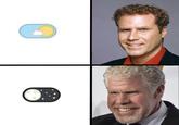 Day night toggle button meme of Ron Perlman as the NIght and "Will Ferrell":https://knowyourmeme.com/memes/people/will-ferrell as the day, using similar angles profile shots and with similar hair styles at the time of the pictures
