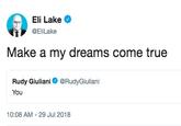 Make a My Dreams Come True Eli Lake @EliLake Make a my dreams come true Rudy Giuliani RudyGiuliani You 10:08 AM-29 Jul 2018