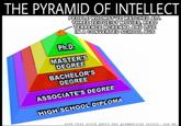 THE PYRAMID OF INTELLECT PEOPLE WHOMST VE WATCHED ALL THREE ZEITGEIST TERRENCE MCKENNA AND LIVE INA CONVERTED SCHOOL BUS MOVIESH READ Ph.D MASTERS DEGREE BACHELOR'S DEGREE ASSOCIATE'S DEGREE HIGH SCHOOL DIPLOMA yeah this stock photo has grammatical errors, sue me