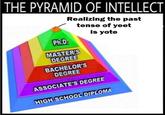 THE PYRAMID OF INTELLECT Realizing the past tense of yeet is yote Ph.D MASTERS DEGREE BACHELOR'S DEGREE ASSOCIATE'S DEGREE HIGHI SCHOOL DIPLOMA