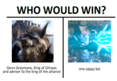 WHO WOULD WIN? Genn Greymane, King of Gilneas and adviser to the king of the alliance one zappy boi