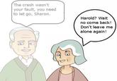 The crash wasn't your fault, you need to let go, Sharon Harold? Wait no come back! Don't leave me alone again!