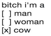 bitch i'm a [ ] man [ ] woman [x] cow