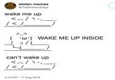 stolen memes @TheGirlsAndGays wake me up ( ·ω·) WAKE ME UP INSIDE L. can't wake up 3:16 PM - 17 Aug 2018
