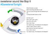 sweetener sound like Bop It #Sweetenerlonight When life deals us cards Make everything taste like it is salt Then you come through like the sweetener you are To bring the bitter taste to a halt And then you'll Get it, get it, get it, get it Hit it, hit it, hit it, hit it Flip it, flip it, flip it You make me say, "Oh (Sheesh)! Oh (Sheesh)!" Twist it, twist it, twist it, twist it Mix it and mix it and mix it and mix it Kiss it, kiss it, kiss it You make me say, "Oh (Sheesh)! Oh (Sheesh)!" SWIPE TO NE