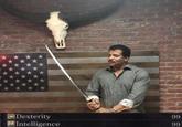 Meme of Neil holding a large samurai sword.