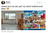 lauryn @taterzotz Follow check out my set up!! my dorm before and after YEAH BUDOY 12:37 PM - 26 Aug 2018