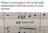 When a mod goes in for a full nude examination and the nurse is a hot woman Pp (very soft)