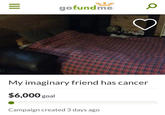 gofundme My imaginary friend has cancer $6,000 goal Campaign created 3 days ago