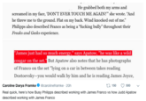 He grabbed both my arms and screamed in my face, DON'T EVER TOUCH ME AGAIN!" she wrote. "And he threw me to the ground. Flat on my back. Wind knocked out of me." Philipps also described Franco as being a "f------ bully" throughout their Freaks and Geeks experience. "James just had so much energy," says Apatow, "he was like a wild cougar on the set of Franco on the set "lying on a car in between takes reading Dostoevsky-you would walk by him and he is reading James Joyce, But Apatow also notes that he has photographs tl 150 500 Caroline Darya Framke. @carolineframke , 20h Real quick, here's how Busy Philipps described working with James Franco vs how Judd Apatow described working with James Franco