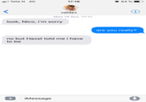 Leo Valdez Apology by pjotexting Telia N 4G 17:18 64 % valdez Mon 15 Oct, 17:17 look, Nico, i'm sorry are you really? no but Hazel told me i have to be iMessage 0
