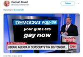 Hannah Stuart @HockeywthHannah Follow Replying to @JordanUhl DEMOCRAT AGENDA your guns are gay noW ELECTION NIGHT ELECTION DAY LIBERAL AGENDA IF DEMOCRATS WIN BIG TONIGHT.. CN S&P▲ 14.05 WOLF 4:10 PM 6 Nov 2018