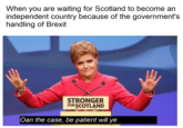 When you are waiting for Scotland to become an independent country because of the government's handling of Brexit STRONGER FORSCOTLAND Oan the case, be patient will ye