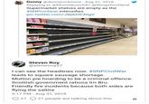Donny @donnymckenna Aug 31, 2018 Replying to @Munchbunch87 @WingsScotland Supermarket shelves are empty as the #SNPcivilwar intensifies pic.twitter.com/J8pkDK30gV Steven Roy @stevenroy27 I can see the headlines now. #SNPCivilWar leads to square sausage shortage. Mutton pie hoarding to be a criminal offence. Scottish government rations Irn Bru. Friendly fire incidents because both sides are flying the saltire 9:17 PM - Aug 31, 2018 27 21 people are talking about this