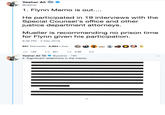 Yashar Alio @yashar 1. Flynn Memo is out.... He participated in 19 interviews with the Special Counsel's office and other justice department attorneys. Mueller is recommending no prison time for Flynn given his participation. 8:36 PM - 4 Dec 2018 931 Retweets 2,924 Likes4 132 931。29 Yashar Ali@yashar 16h 2. Significant redactions in the memo.