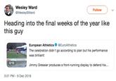 Wesley Ward @WesleyBWard Follow Heading into the final weeks of the year like this guy European Athletics@EuroAthletics The celebration didn't go according to plan but his performance was brilliant! 0:10 Jimmy Gressier produces a front-running display to defend his.. 3:01 PM 9 Dec 2018