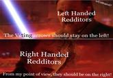 u/Coltra rain47 Left Handed Redditors The Voting arrows should stay on the left! Right Handed Redditors From my point of view, they should be on the right!