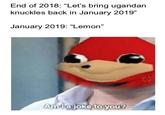 End of 2018: "Let's bring ugandan knuckles back in January 2019" January 2019: "Lemon" Amlajoke to you?