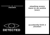 stealing every item in an entire town HIDDEN accidently kick a chicken DETECTED