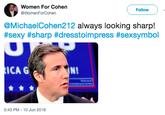 Women For Cohen @WomenForCohen Follow @MichaelCohen212 always looking sharp! #sexy #sharp #dresstoimpress #sexsymbol ICA G N! 5:43 PM-10 Jun 2016