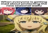 When everyone is getting mad about protecting the new seasonal waifu You get used to it.