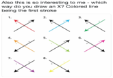 Also thiS Is so interesting to me - which way do you draw an X? Colored line being the first stroke 1. 3. 2 4 5. 6. 2 8. 2 2
