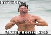 Found in a list of "Tuesday Memes":https://www.ebaumsworld.com/pictures/21-memes-for-a-better-tuesday/85499789/ made from funny picture of a man in the water at the beach that looks like he might have been kicked by an all powerful, invisible, "Chuck Norris":/memes/people/chuck-norris, in the same notion of the "invisible bike":/memes/invisible-bike meme 