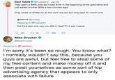 Elliot Tebele Ф @FucKJerry-Jan 20 They paid us $30k total (so I paid $10k in the beginning of the gofundme and just added another $20k a few minutes ago). They owed us $185k for all the work we did, but only paid for month one. Fustine @juiceee Replying to @FuckJerry Did Fyre also only pay you 20k in fees??? If yes, insane. 134 36 233 Mike Drucker @MikeDrucker Replying to @FuckJerry I'm sorry it's been so rough. You know what? I normally wouldn't say this, because you guys are awful, but feel free to steal some of my free content and make money off it and then posit yourselves as some sort of hip advertising agency that appears to only associate with failure